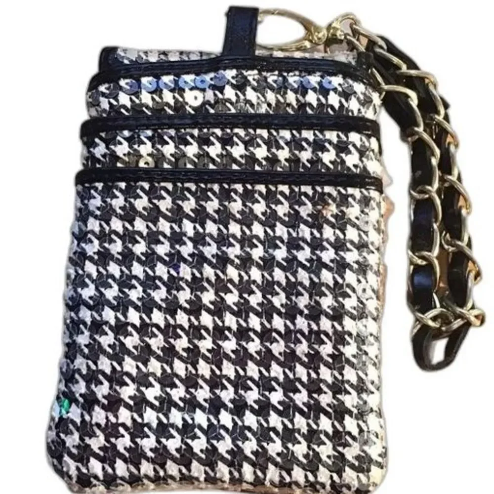 Betsey Johnson Wristlet Cell Phone Houndstooth Sequined Case